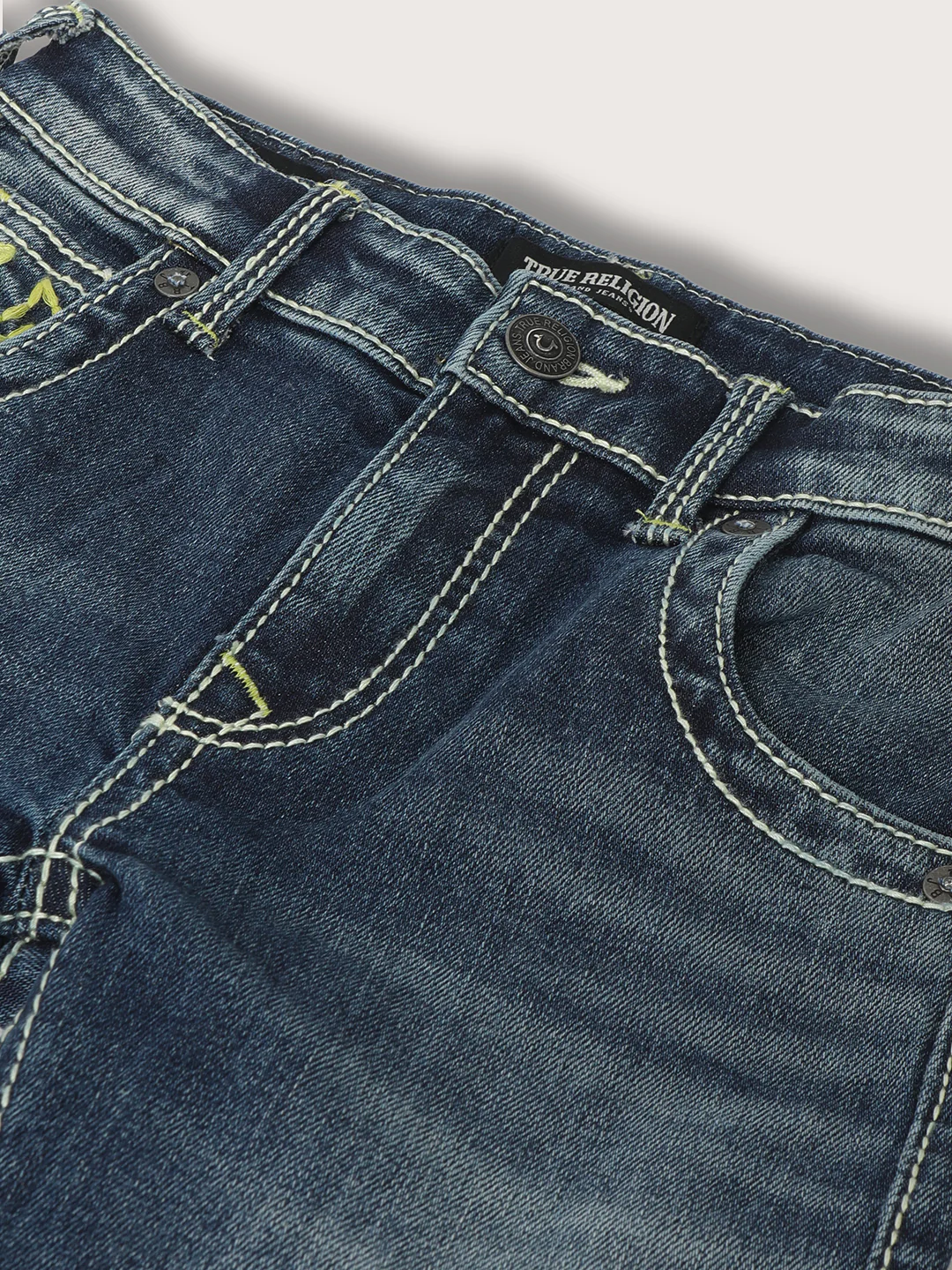 True Religion Boys Washed Effect Jeans Solid Straight Fit Blue Mid Rise - Image 4