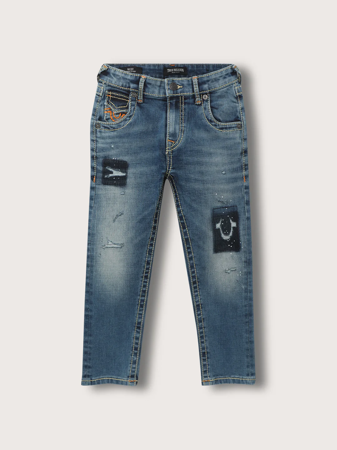 True Religion Boys Washed Effect Jeans 0 Fit Mid Blue Mid Rise - Image 2