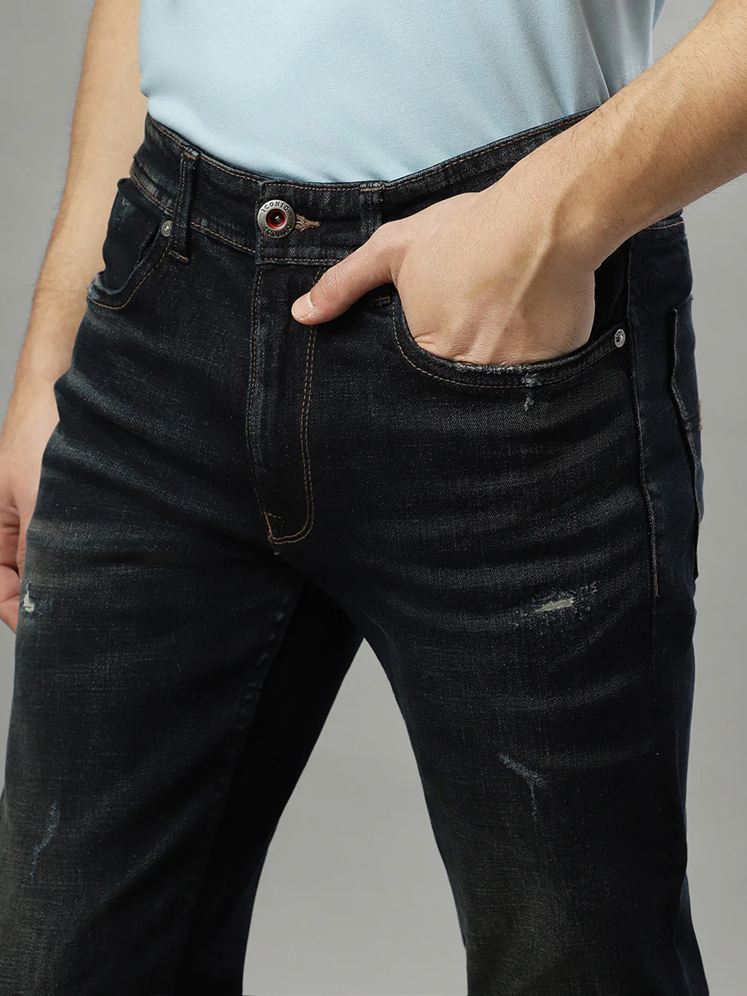Iconic Men Blue Solid Regular Fit Jeans - Image 2