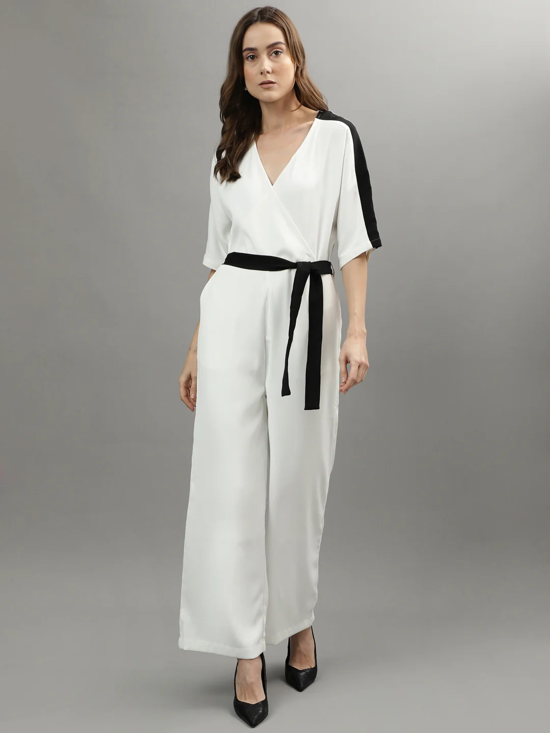 Iconic Women White Solid V Neck Jumpsuit - Image 2