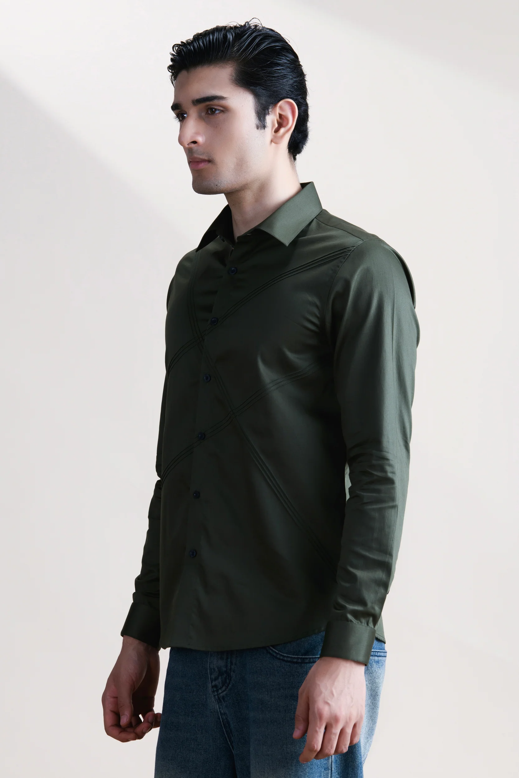 Abkasa Men Green Slim Fit Cotton Shirt - Image 3