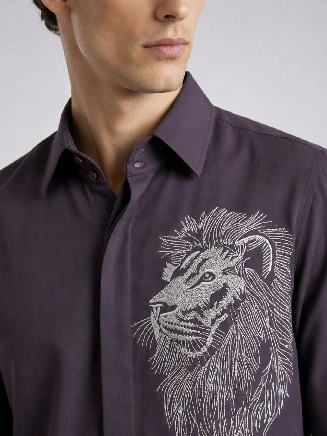 Amit Arora Men Purple Embellished Slim Fit Shirt - Image 3