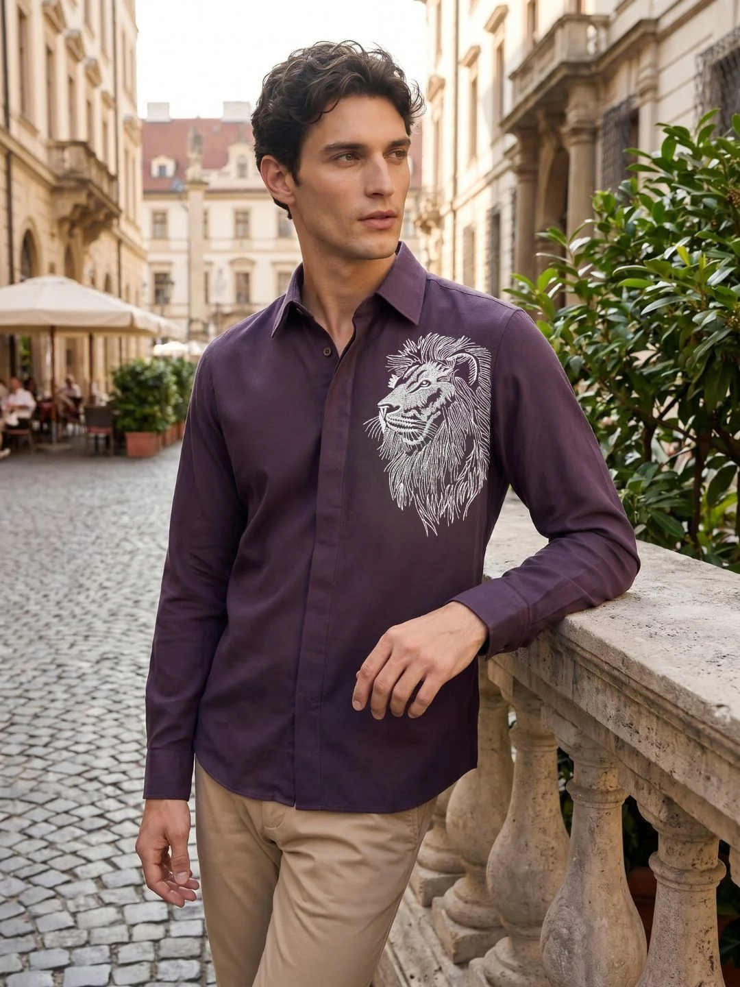 Amit Arora Men Purple Embellished Slim Fit Shirt - Image 5
