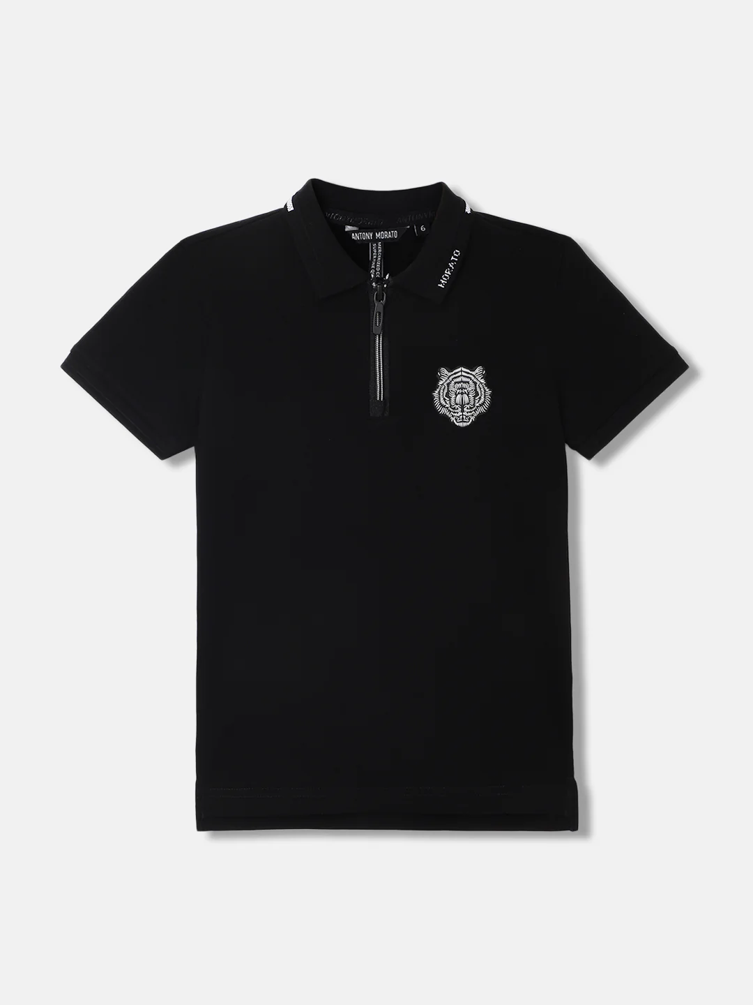 Antony Morato Boys Black Solid Polo Collar Short Sleeves Tshirt