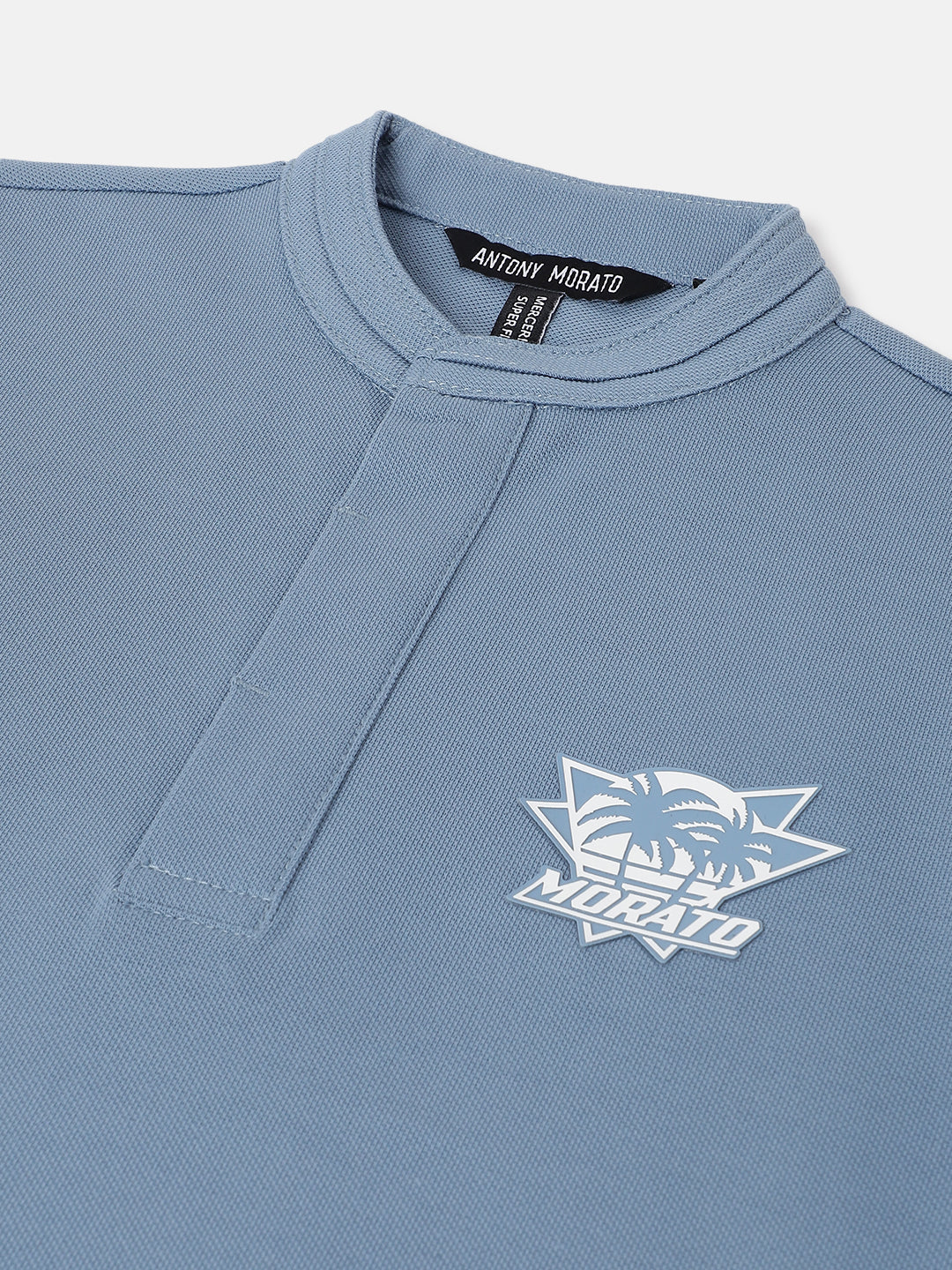 Antony Morato Boys Blue Solid Henley Short Sleeves Tshirt - Image 3