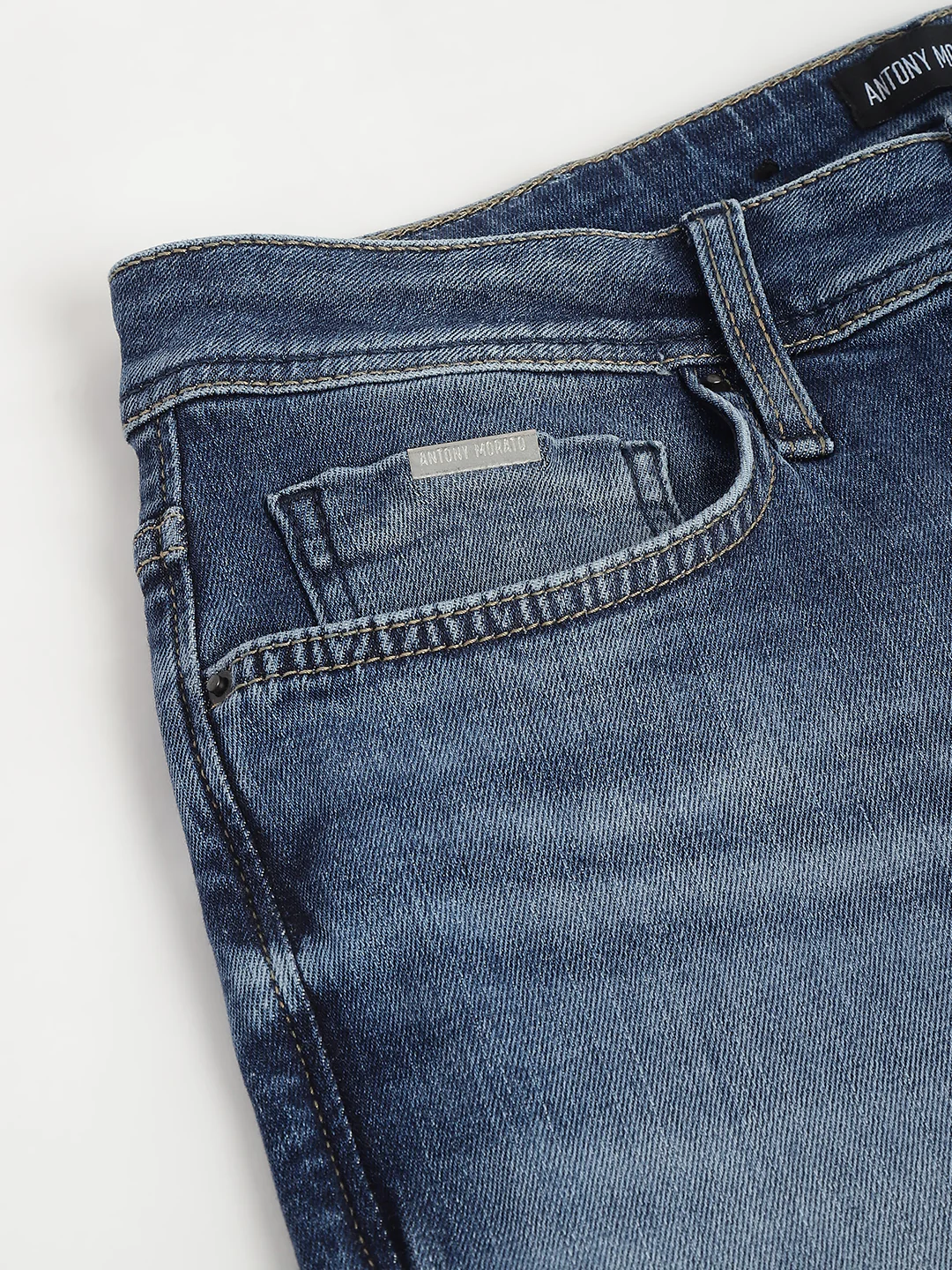 Antony Morato Men Blue Washed Mid-Rise Tapered Fit Jeans - Image 7