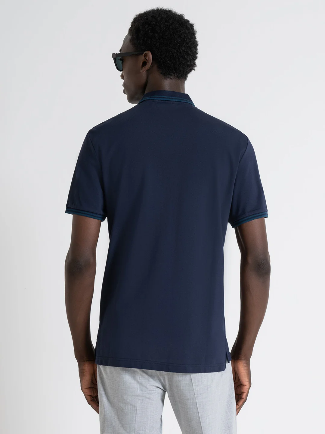 Antony Morato Men Blue Solid Polo Collar Short Sleeves Tshirt - Image 2