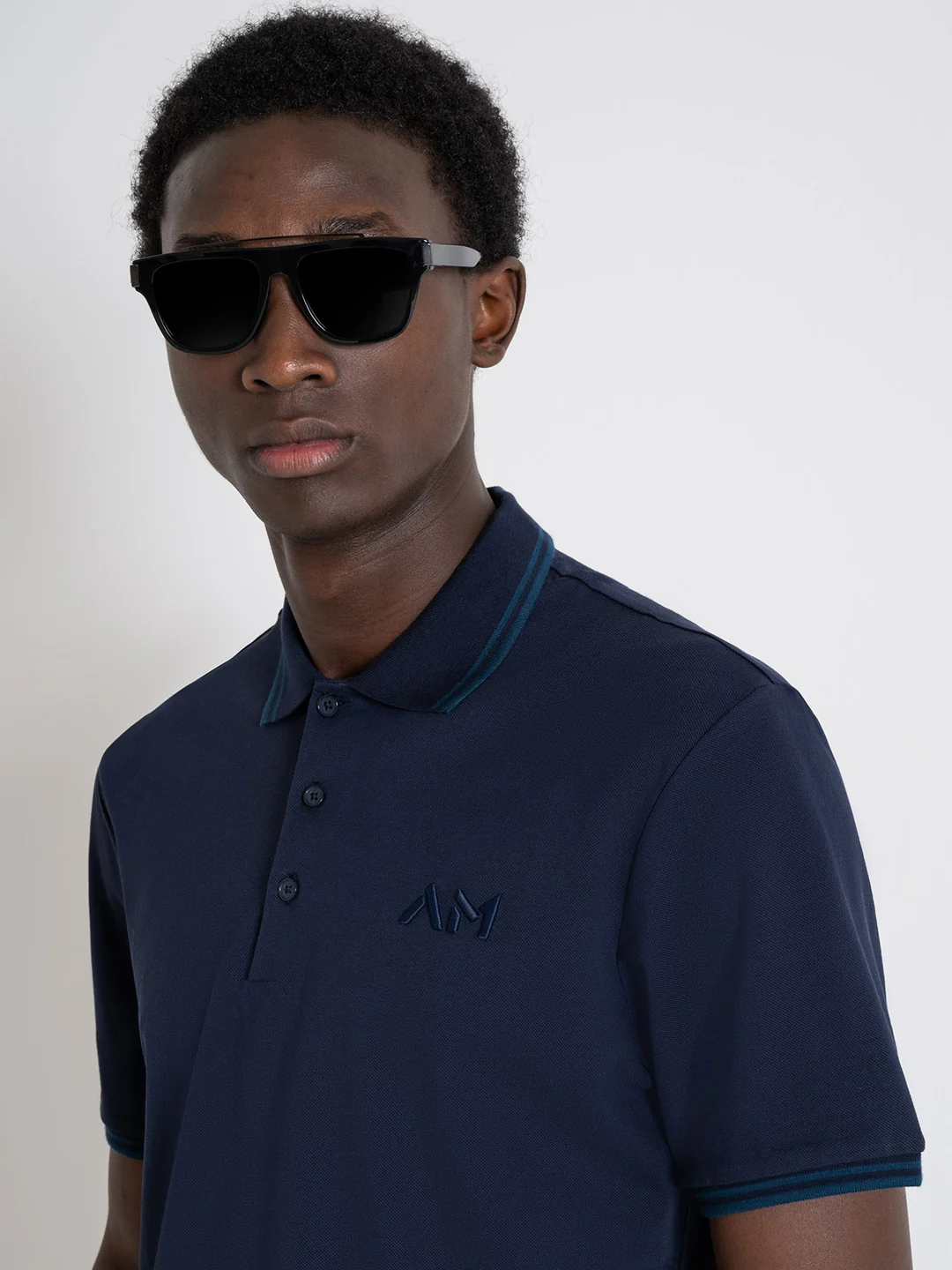 Antony Morato Men Blue Solid Polo Collar Short Sleeves Tshirt - Image 3