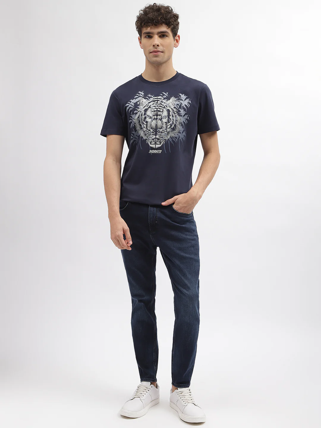 Antony Morato Men Blue Printed Round Neck Short Sleeves Tshirt - Image 4