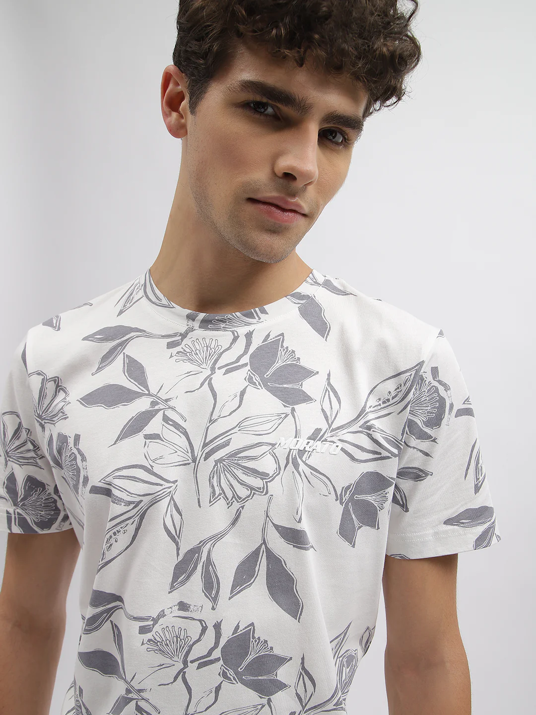 Antony Morato Men Grey Printed Round Neck Short Sleeves Tshirt - Image 4