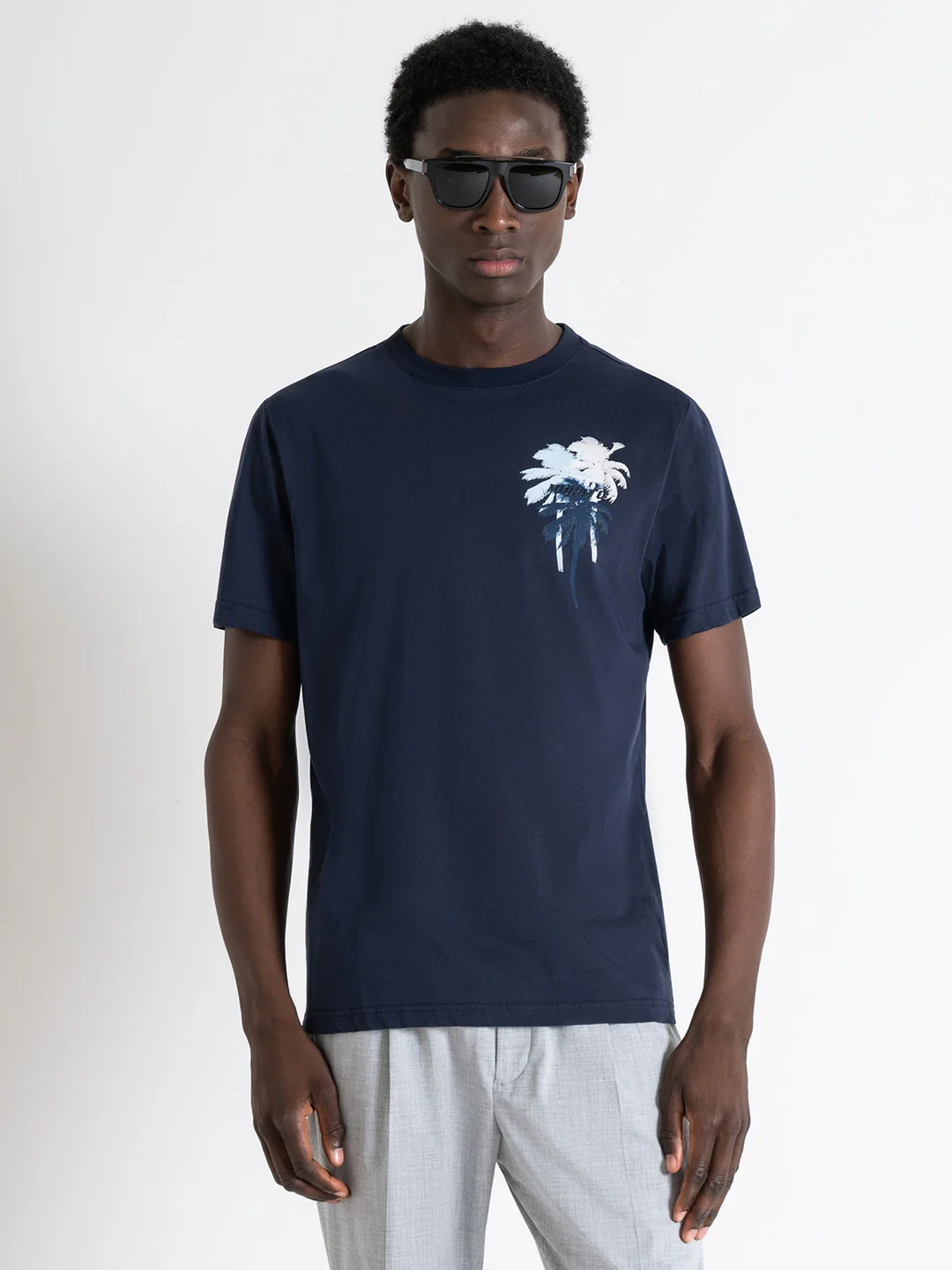 Antony Morato Men Blue Printed Round Neck Short Sleeves Tshirt