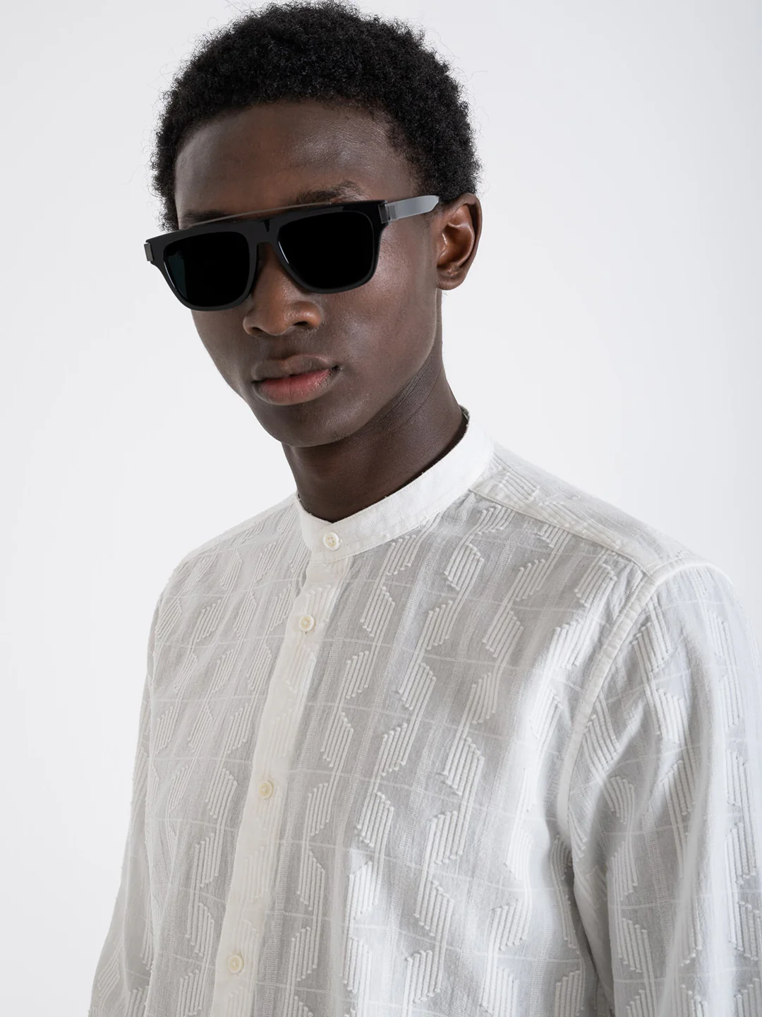 Antony Morato Men Off White Solid Band Collar Full Sleeves Shirt - Image 3