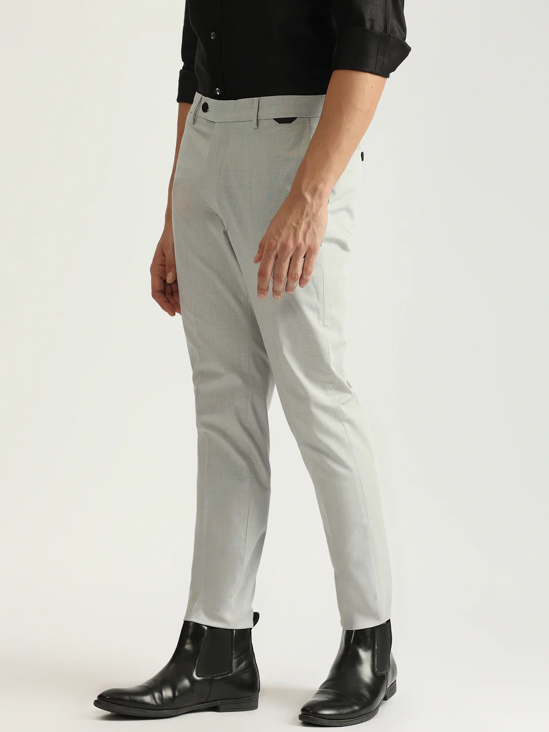 Antony Morato Men Off White Solid Mid-Rise Slim Fit Flat-front Trouser - Image 6