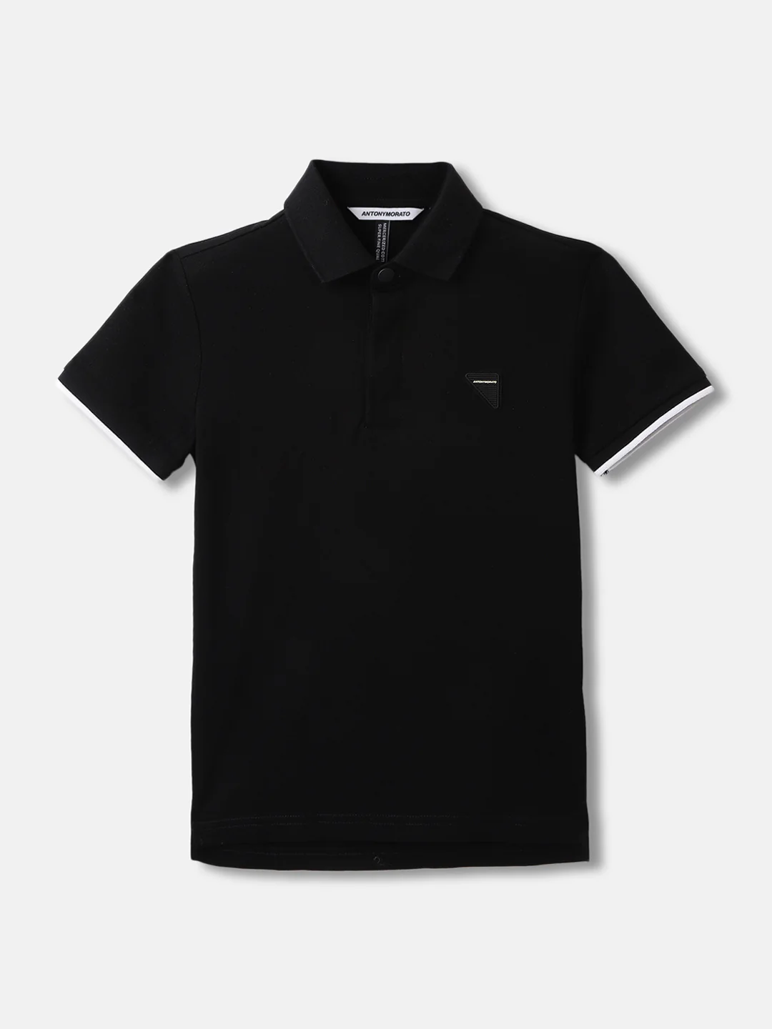 Antony Morato Boys Black Solid Polo Collar Short Sleeves Tshirt