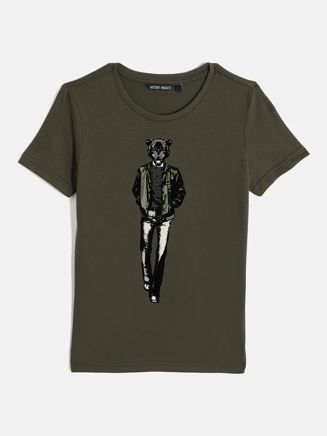 Antony Morato Boys Green Printed Round Neck Short Sleeves Tshirt