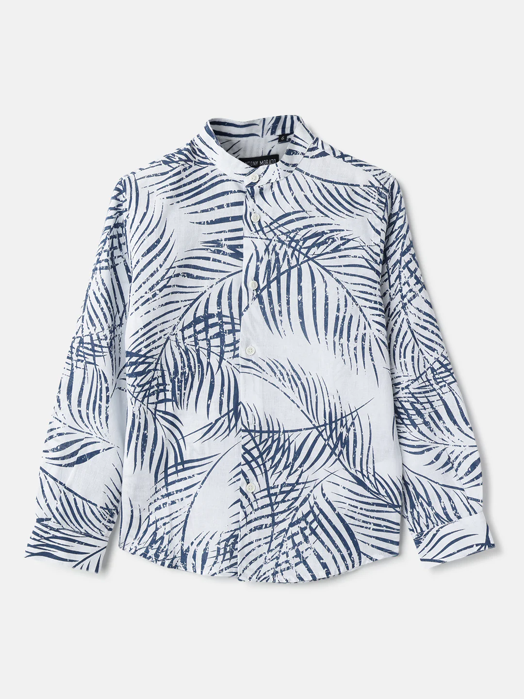 Antony Morato Boys White Printed Band Collar Full Sleeves Shirt