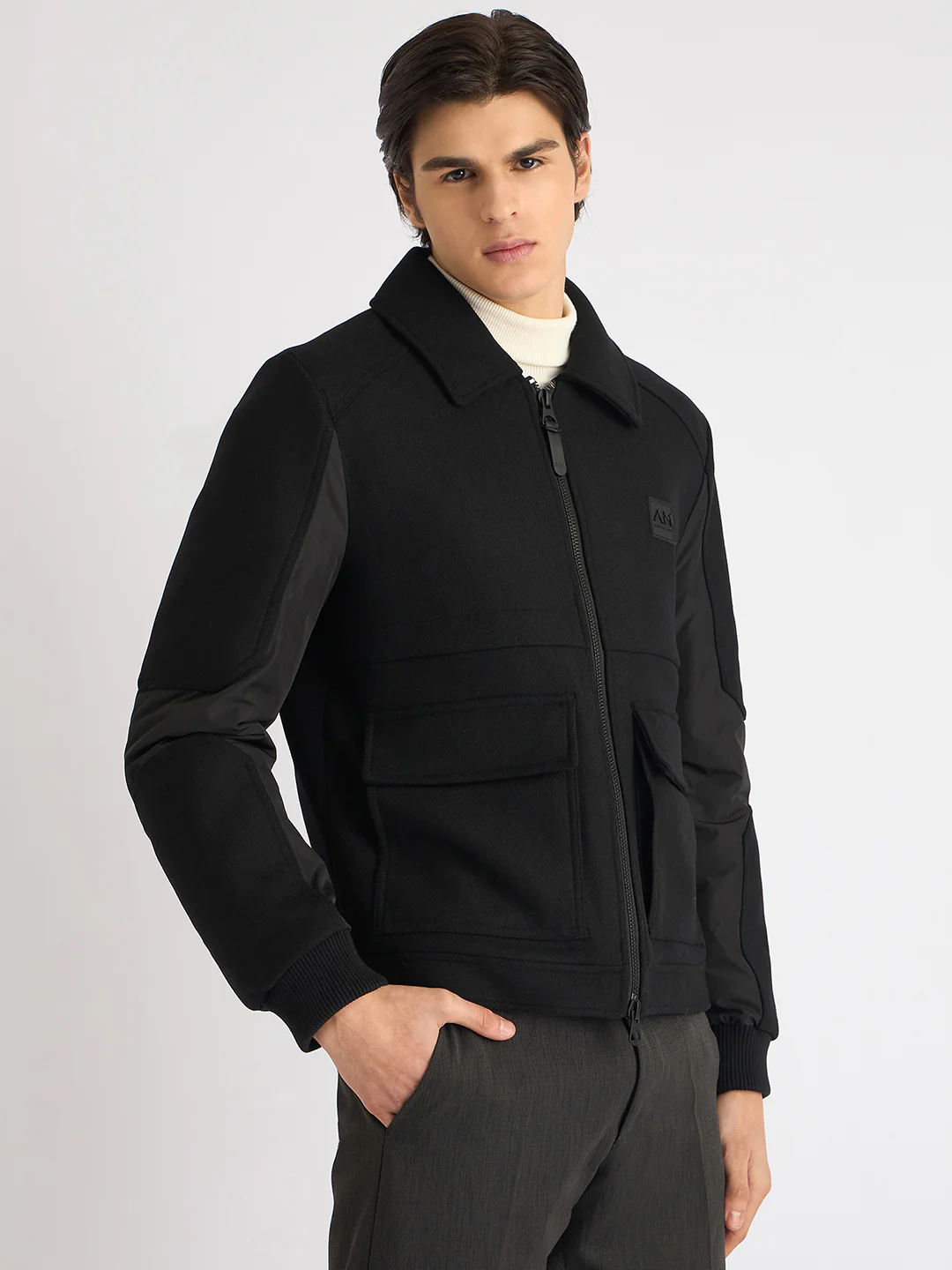 Antony Morato Men Black Solid Spread Collar Full Sleeves Jacket - Image 2