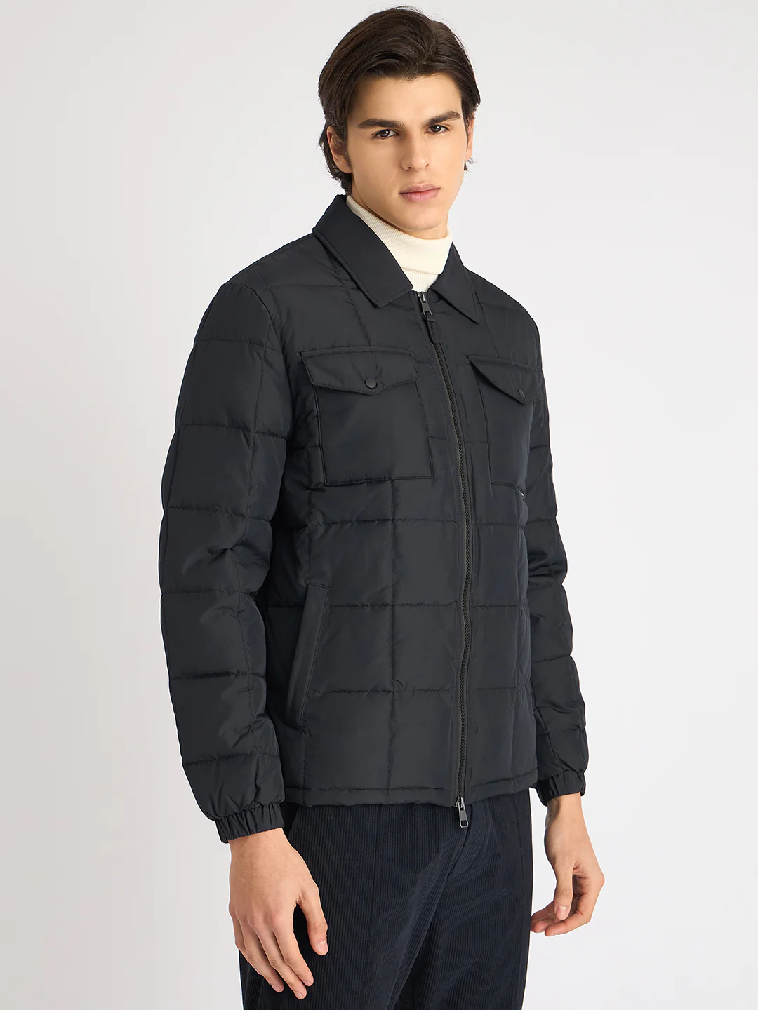 Antony Morato Men Blue Solid Spread Collar Full Sleeves Padded Jacket - Image 2