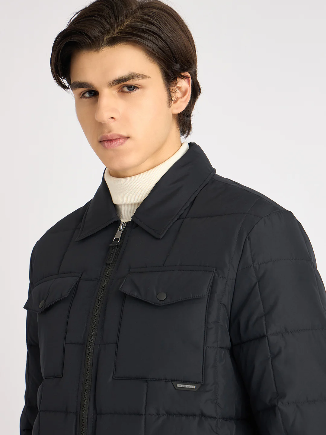 Antony Morato Men Blue Solid Spread Collar Full Sleeves Padded Jacket - Image 4
