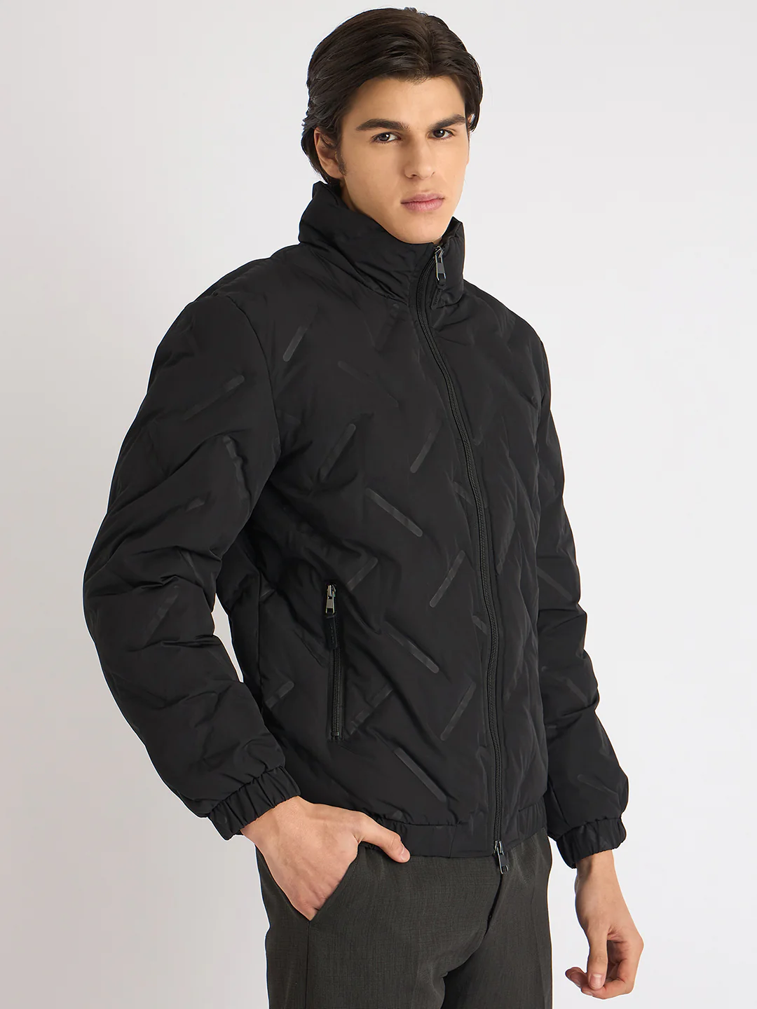 Antony Morato Men Black Solid Stand Collar Full Sleeves Puffer Jacket - Image 2