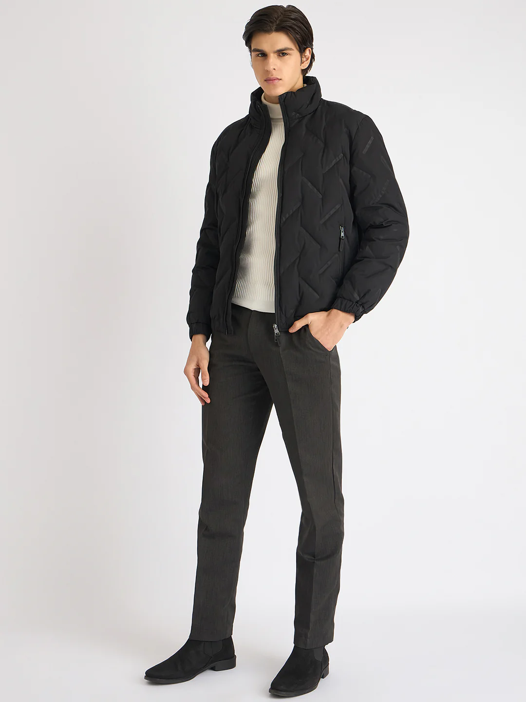 Antony Morato Men Black Solid Stand Collar Full Sleeves Puffer Jacket - Image 5
