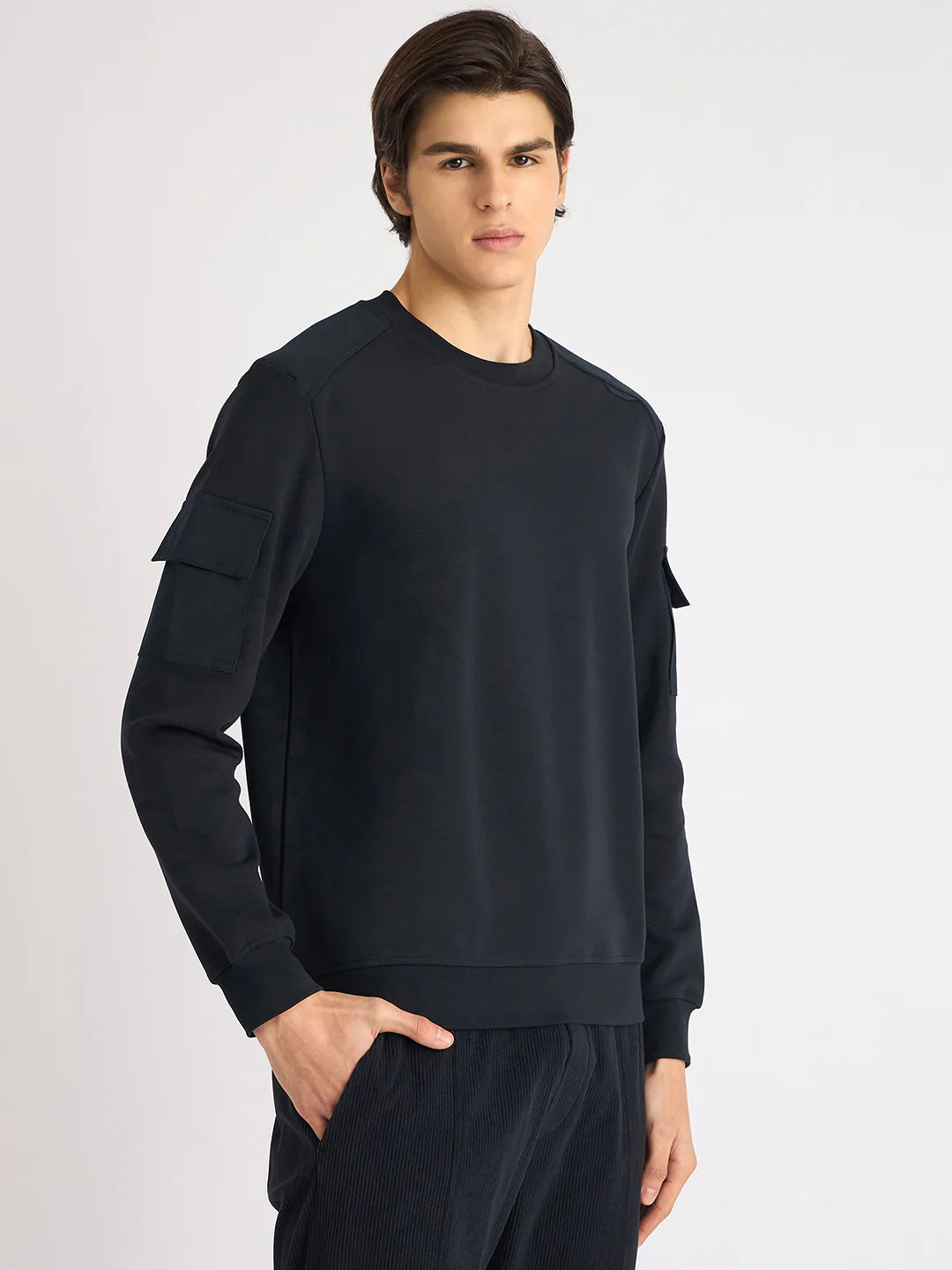 Antony Morato Men Blue Solid Round Neck Full Sleeves Sweatshirt - Image 5