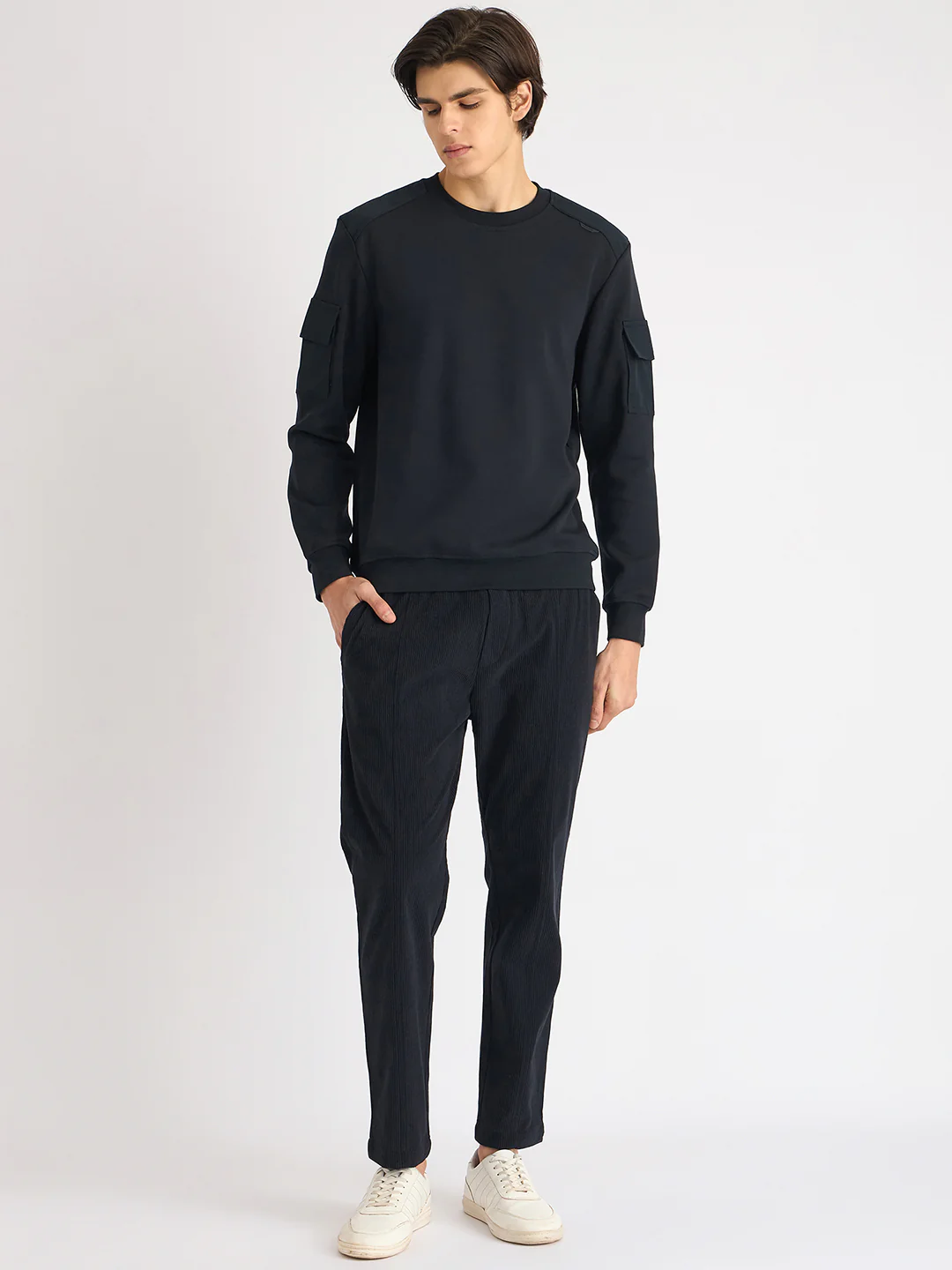 Antony Morato Men Blue Solid Round Neck Full Sleeves Sweatshirt - Image 6