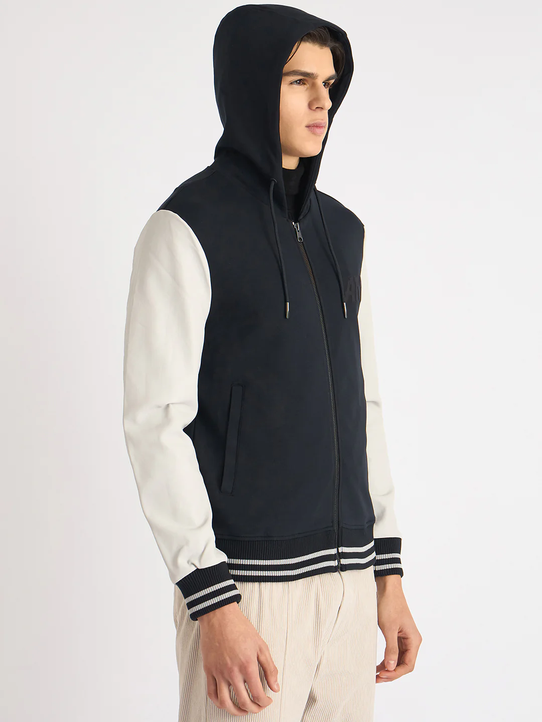 Antony Morato Men Blue Color-Blocked Hooded Full Sleeves Sweatshirt - Image 2