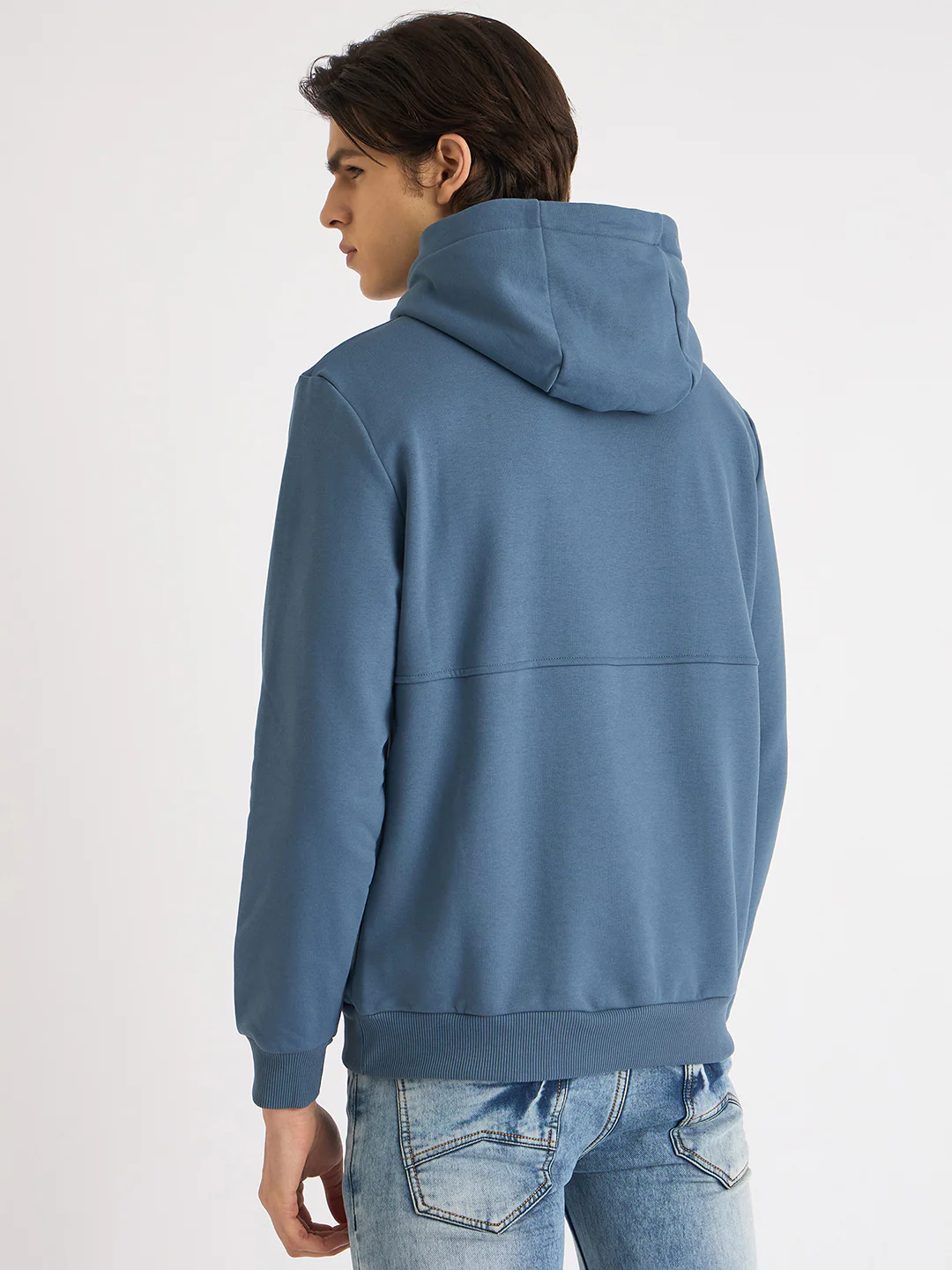 Antony Morato Men Blue Solid Hooded Full Sleeves Sweatshirt - Image 3