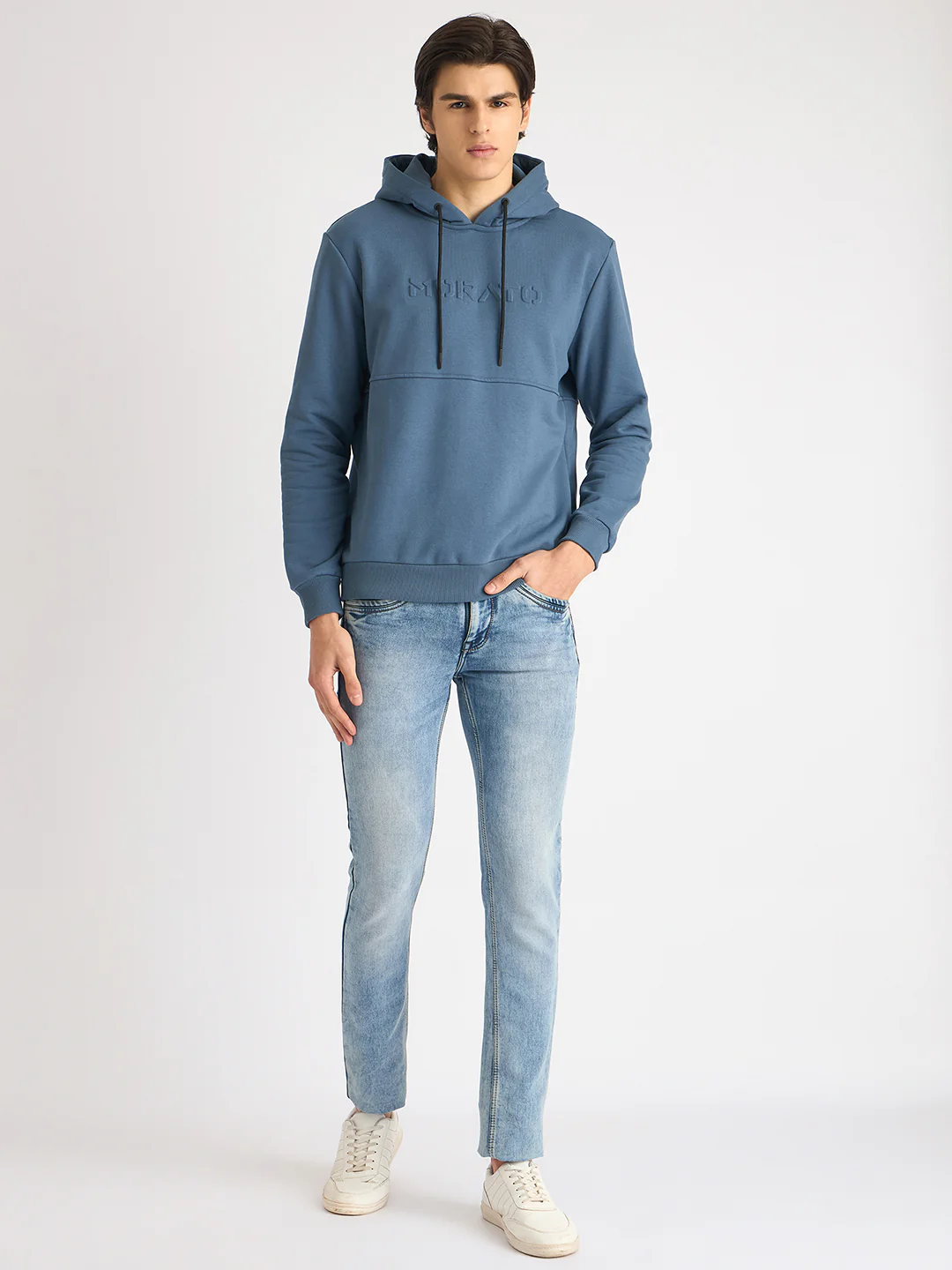 Antony Morato Men Blue Solid Hooded Full Sleeves Sweatshirt - Image 6