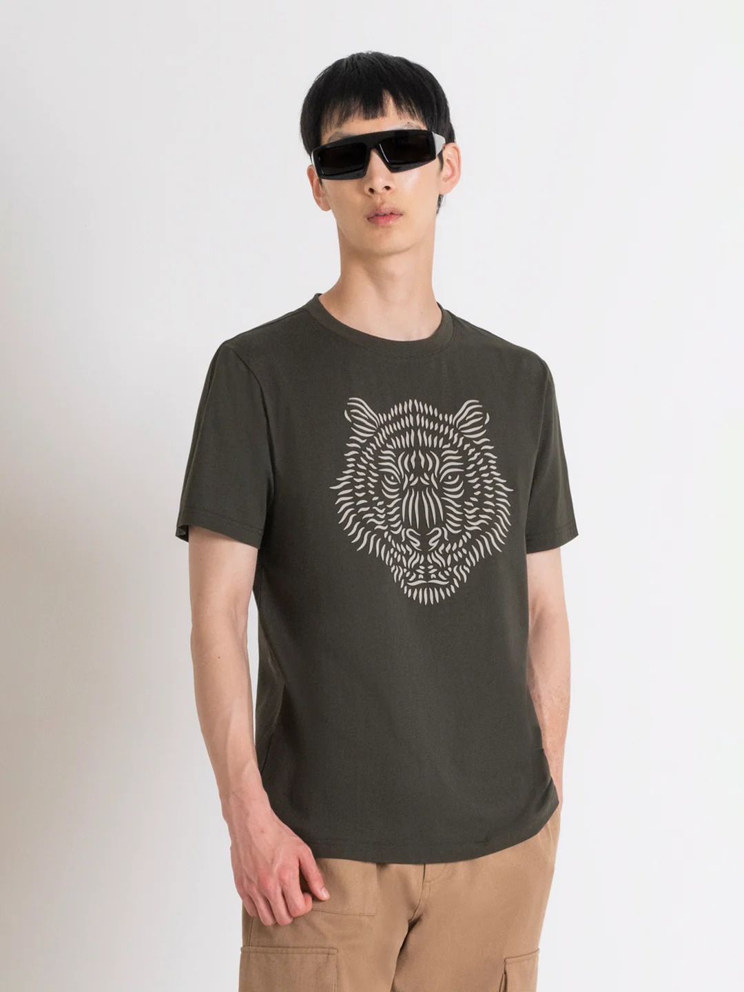 Antony Morato Men Green Printed Round Neck Short Sleeves Tshirt