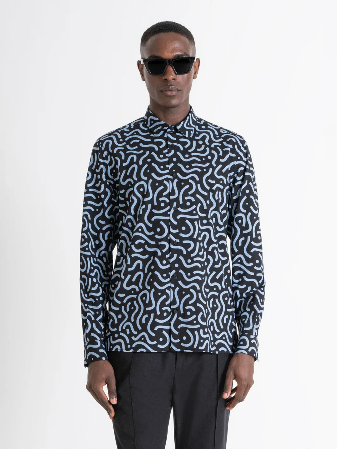 Antony Morato Men Black Printed Spread Collar Full Sleeves Shirt