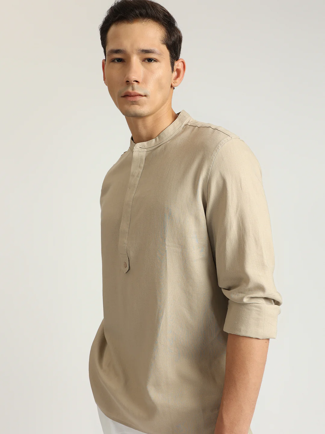 Antony Morato Men Beige Solid Band Collar Full Sleeves Shirt - Image 2