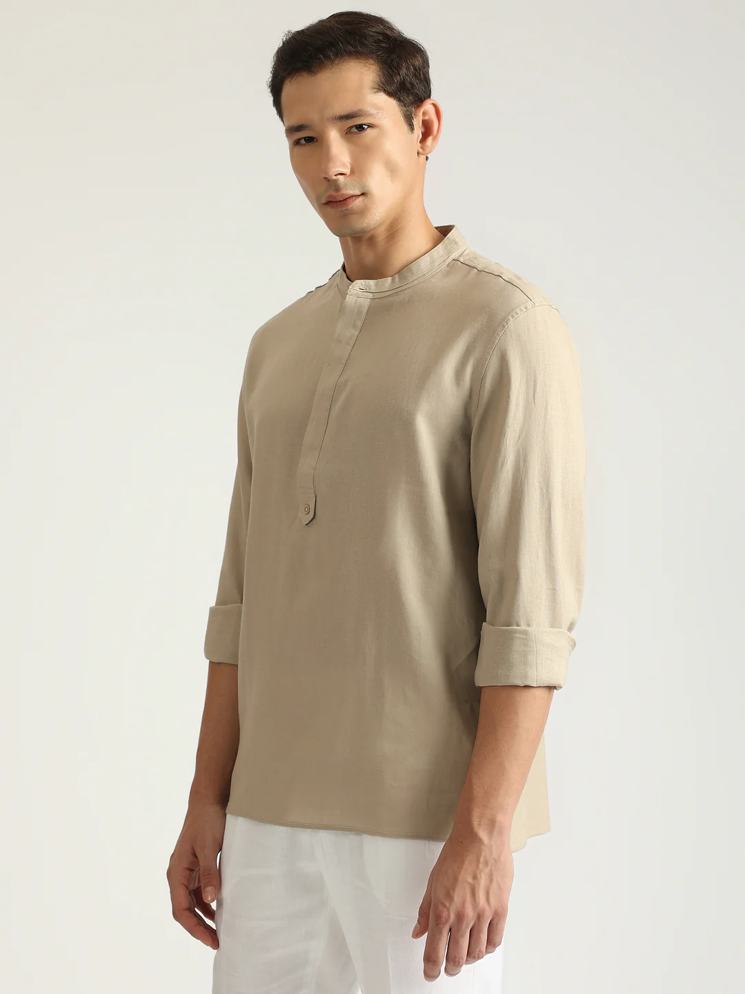 Antony Morato Men Beige Solid Band Collar Full Sleeves Shirt - Image 3
