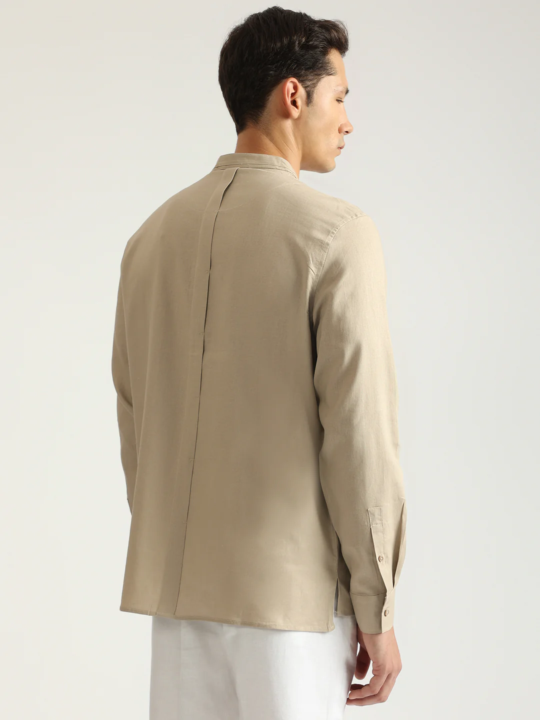 Antony Morato Men Beige Solid Band Collar Full Sleeves Shirt - Image 4