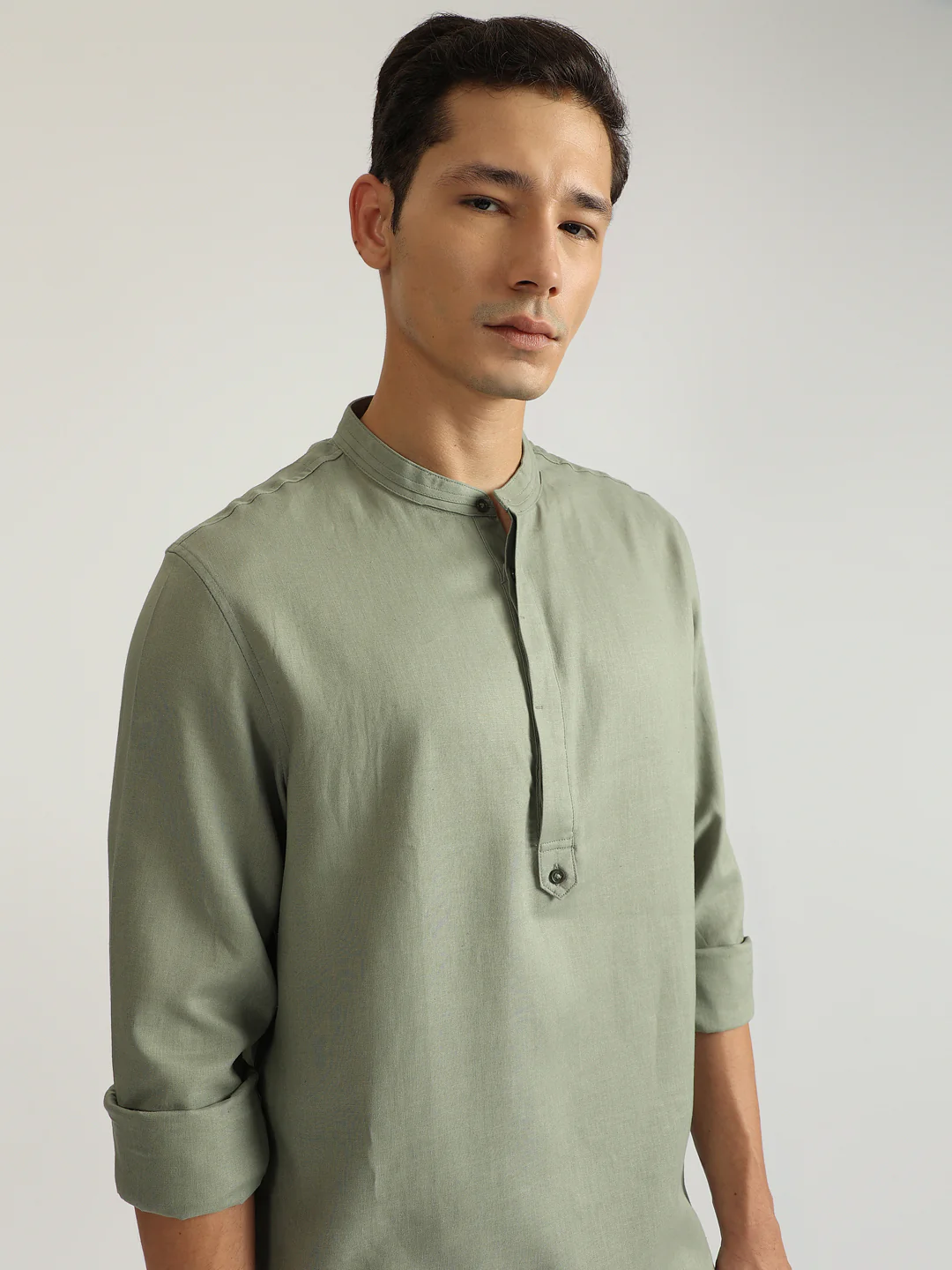 Antony Morato Men Green Solid Band Collar Full Sleeves Shirt - Image 2