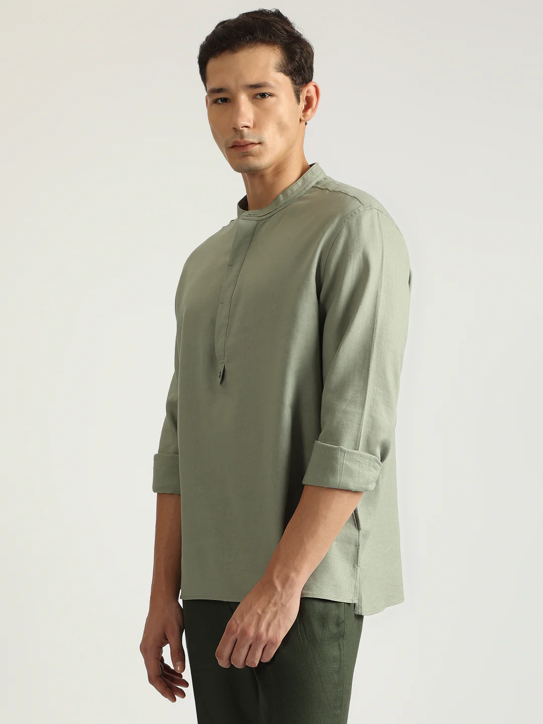Antony Morato Men Green Solid Band Collar Full Sleeves Shirt - Image 3