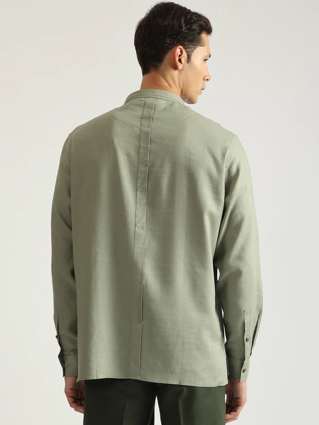 Antony Morato Men Green Solid Band Collar Full Sleeves Shirt - Image 4