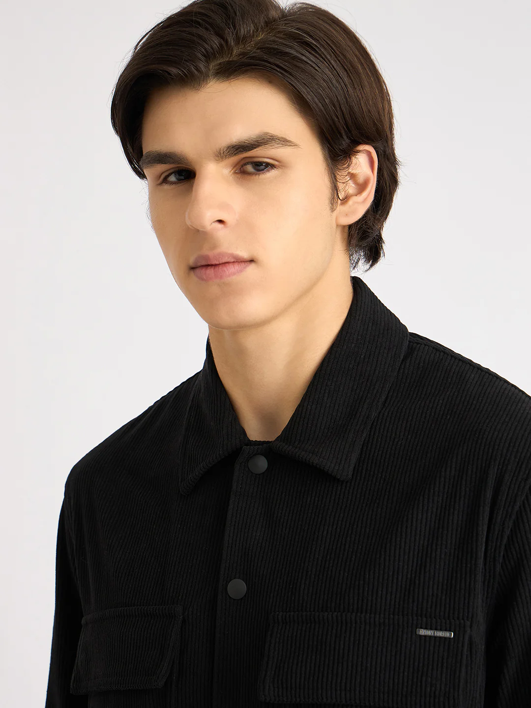 Antony Morato Men Black Solid Spread Collar Full Sleeves Corduroy Shirt - Image 4