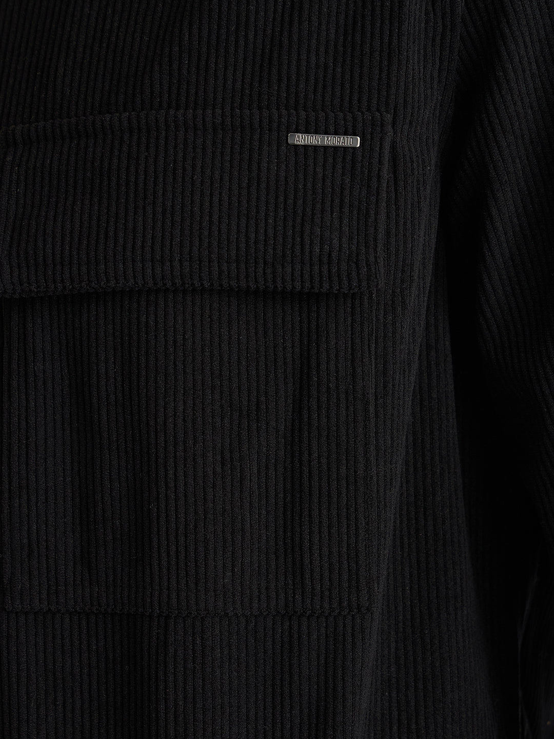 Antony Morato Men Black Solid Spread Collar Full Sleeves Corduroy Shirt - Image 5