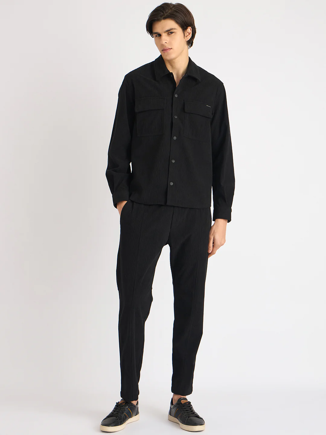 Antony Morato Men Black Solid Spread Collar Full Sleeves Corduroy Shirt - Image 6