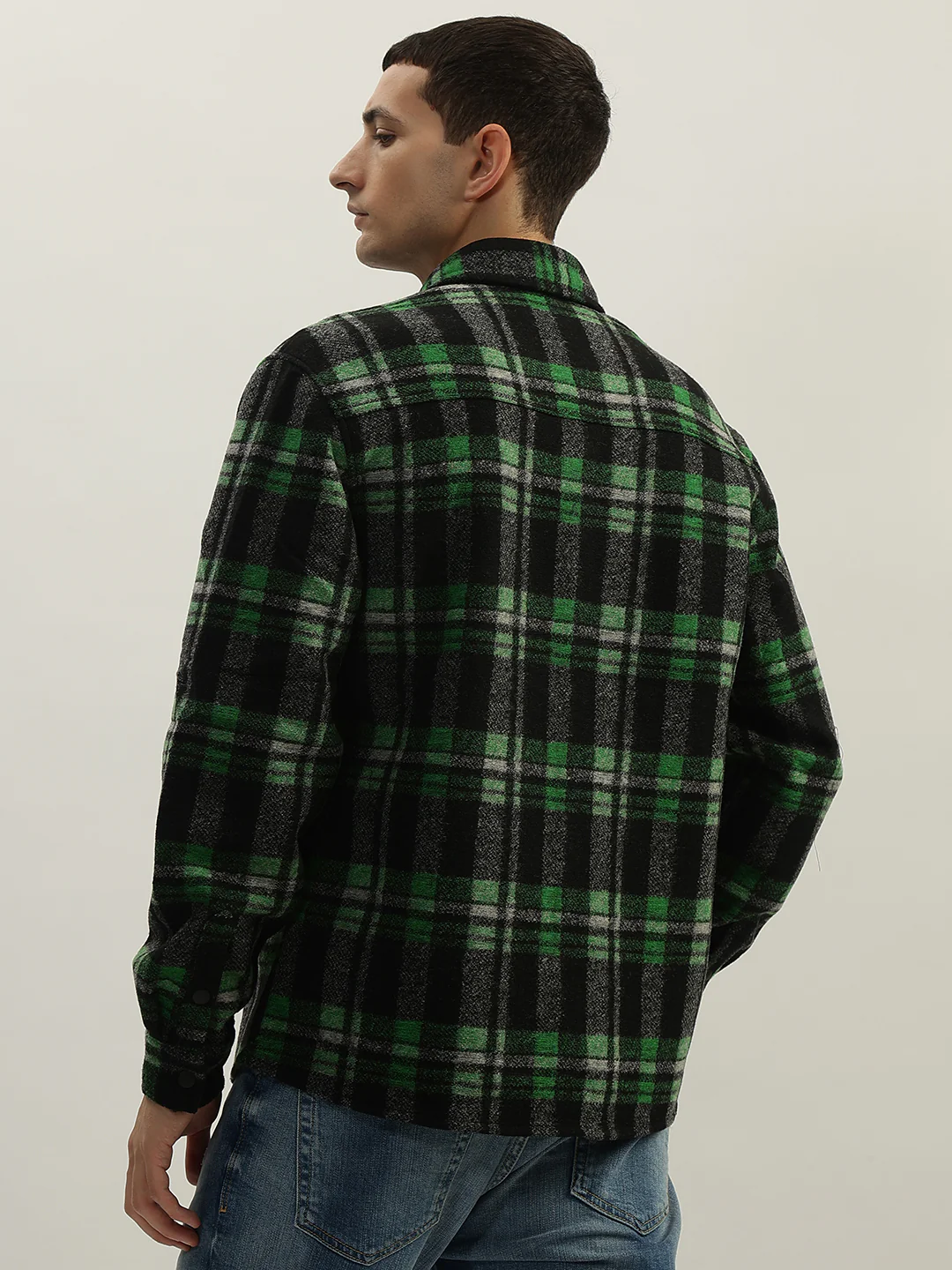 Antony Morato Men Green Checked Spread Collar Full Sleeves Shirt - Image 3