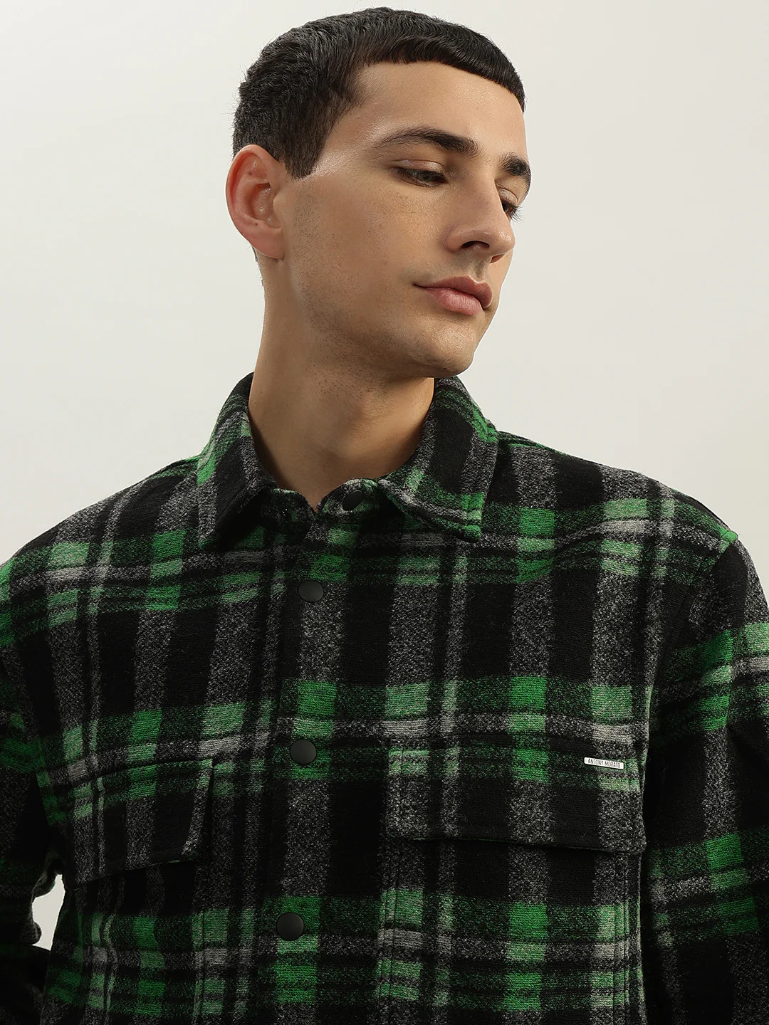 Antony Morato Men Green Checked Spread Collar Full Sleeves Shirt - Image 5