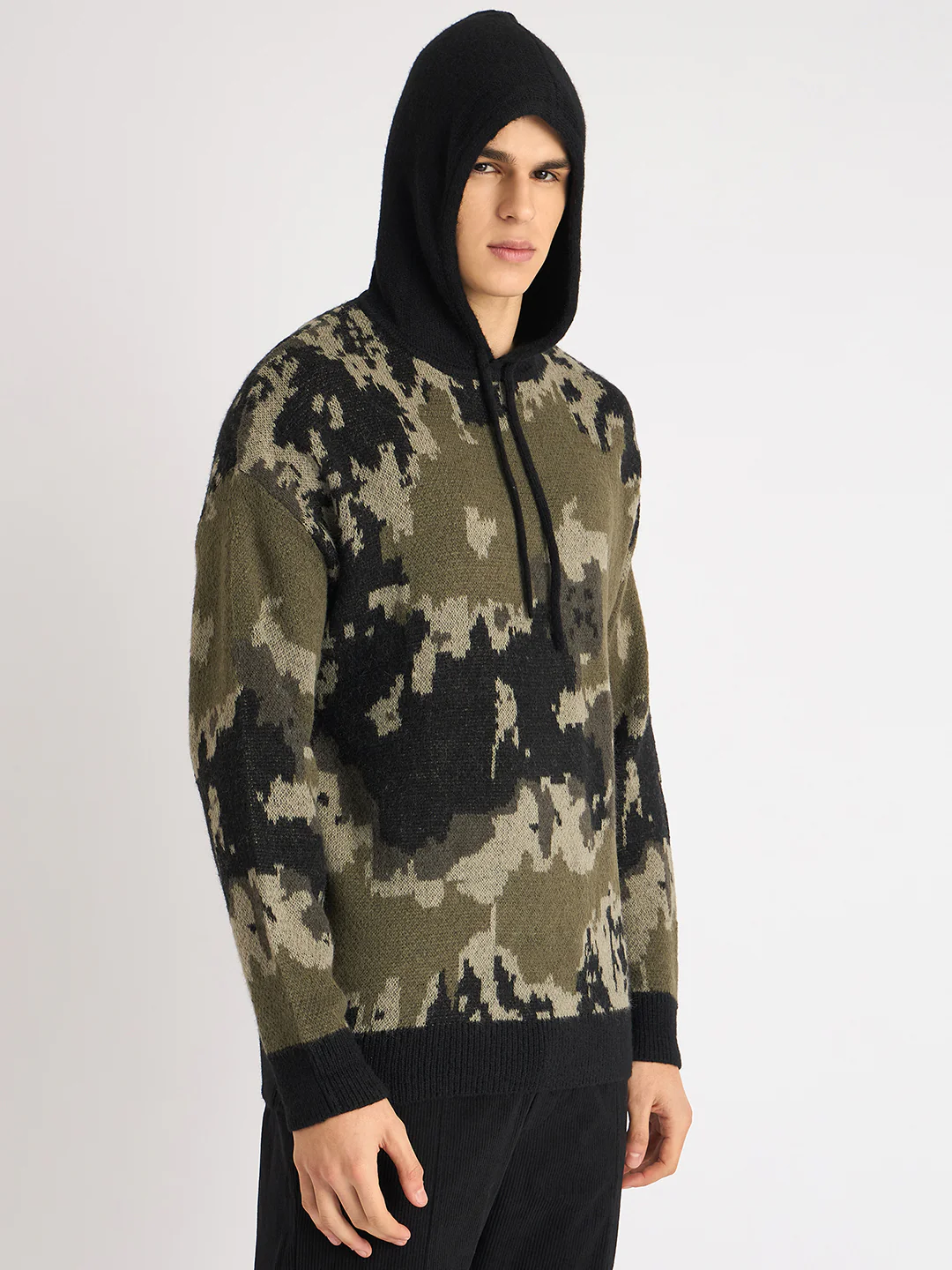 Antony Morato Men Green Printed Hooded Full Sleeves Sweater - Image 2