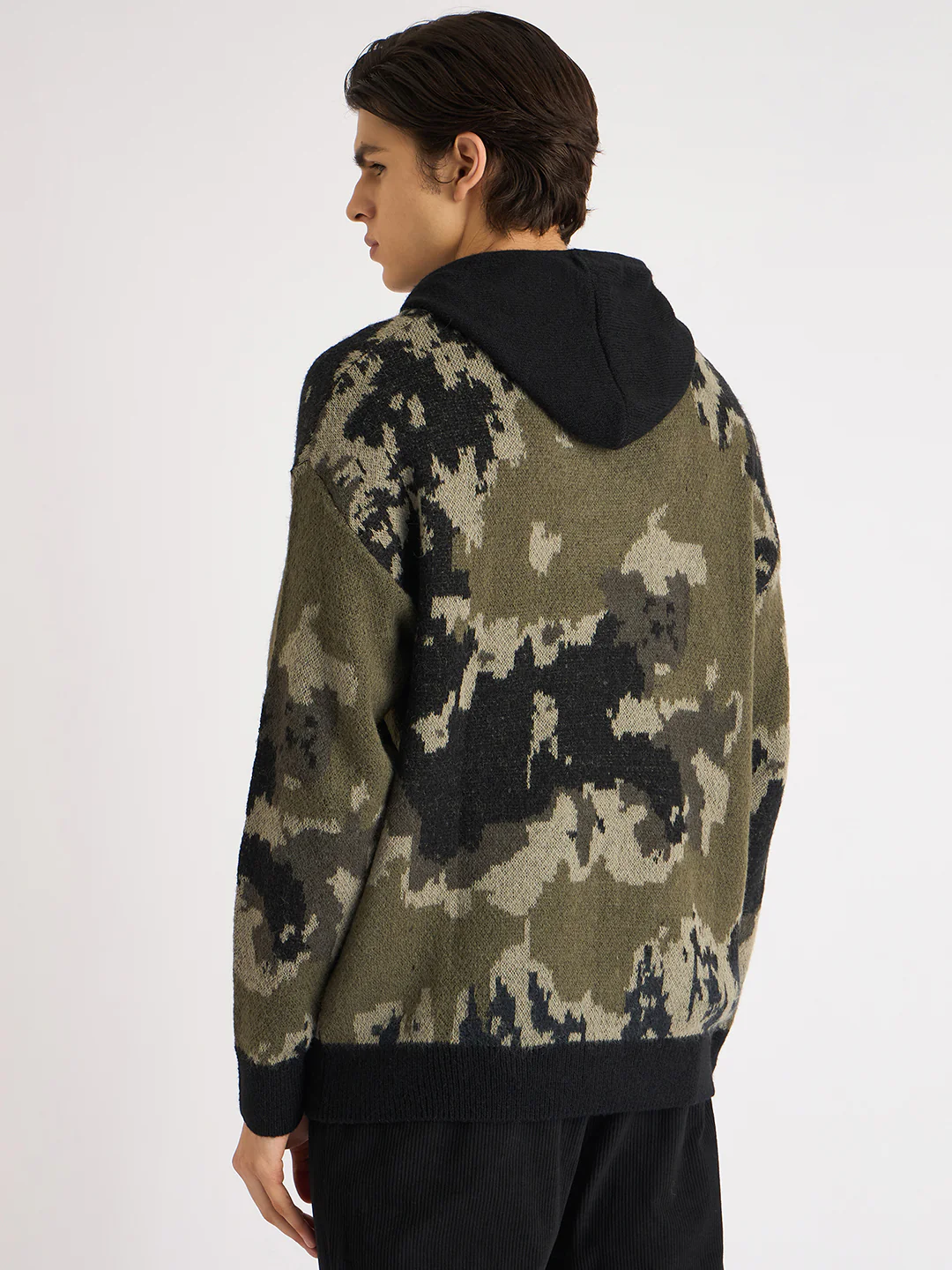 Antony Morato Men Green Printed Hooded Full Sleeves Sweater - Image 3