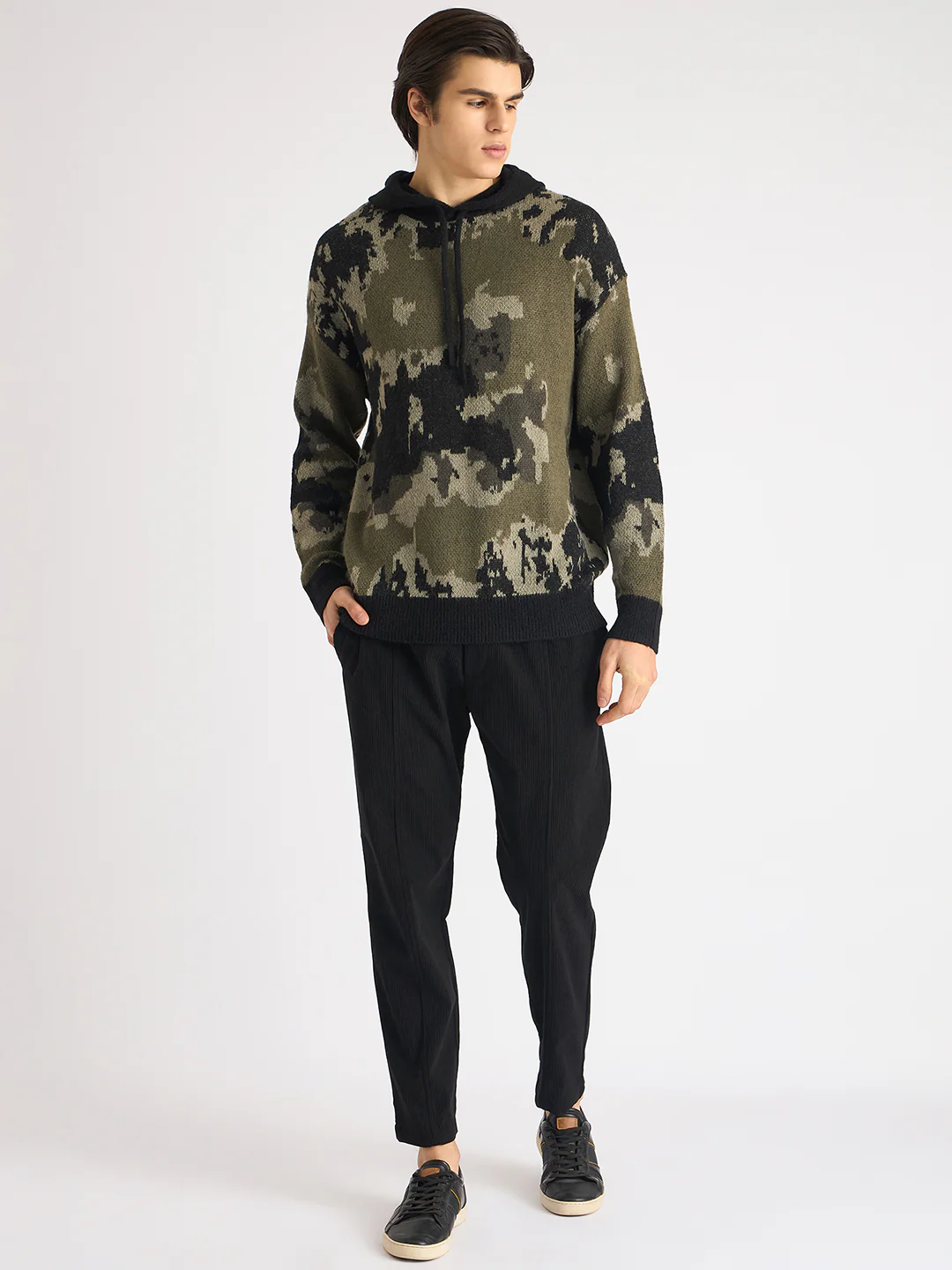 Antony Morato Men Green Printed Hooded Full Sleeves Sweater - Image 5