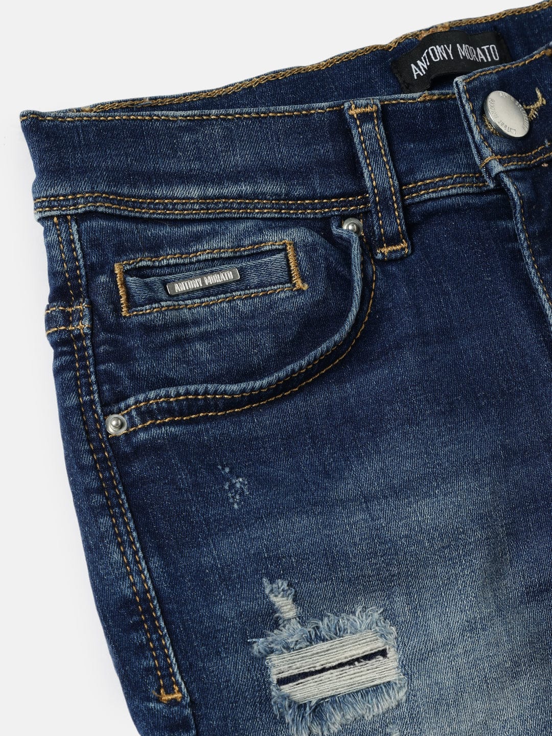 Antony Morato Boys Blue Skinny Fit Washed Shorts - Image 4