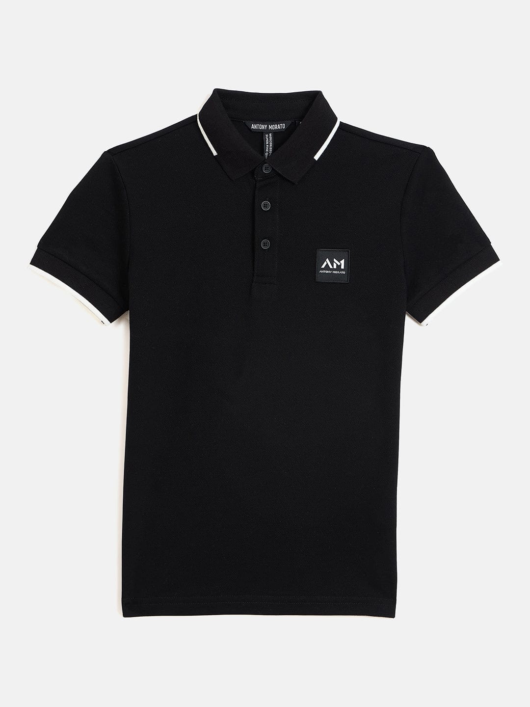 Antony Morato Boys Black Solid Polo Tshirt
