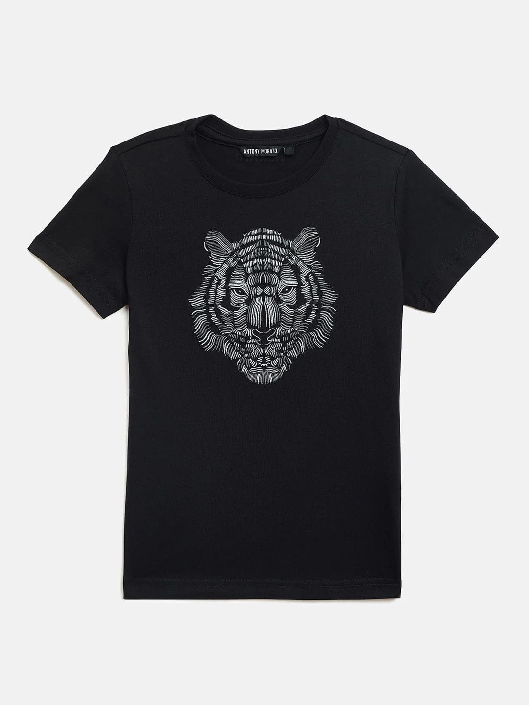 Antony Morato Boys Black Placement Print Crew Neck TShirt