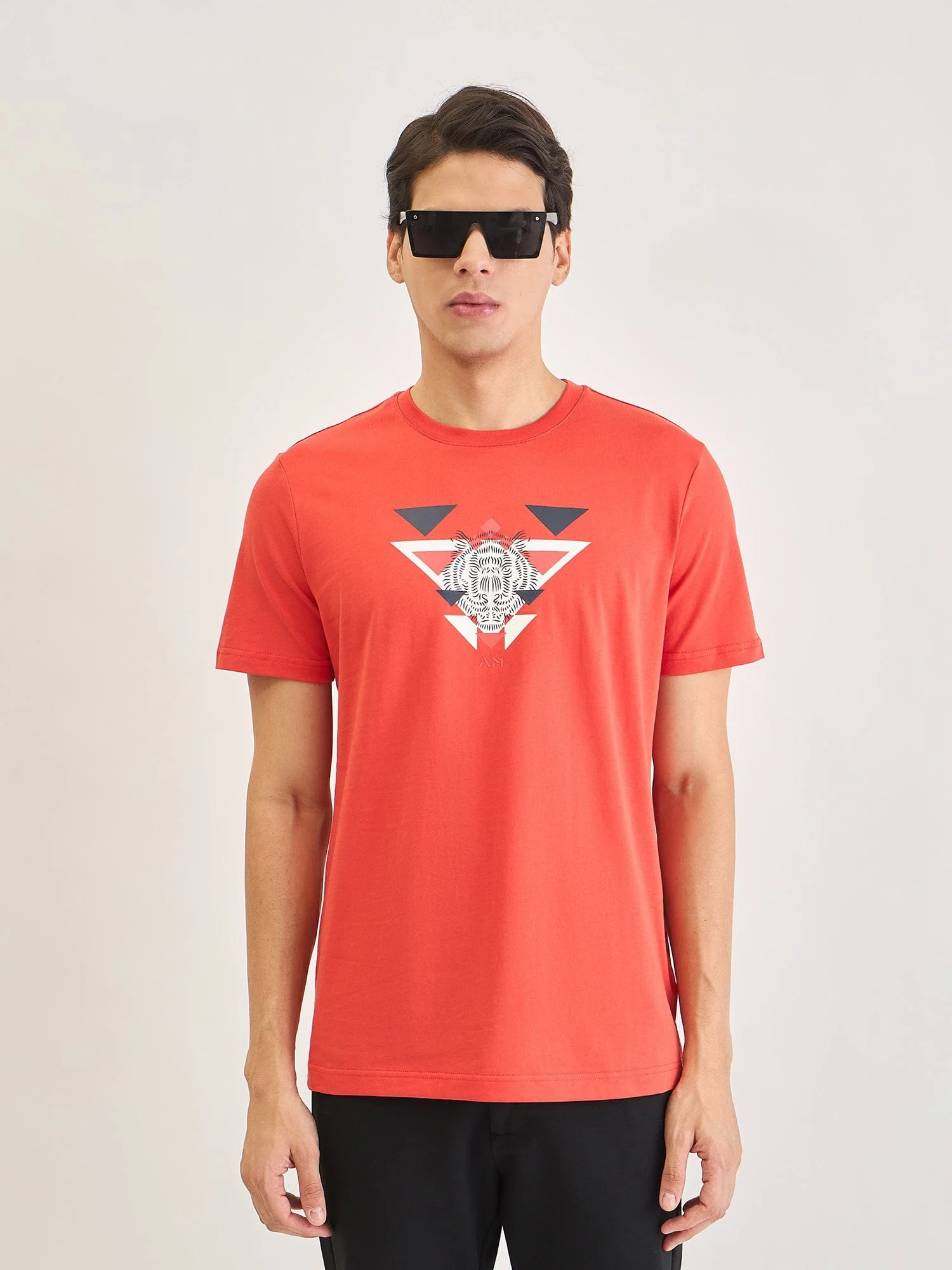 Antony Morato Men Red Placement Print Round Neck TShirt